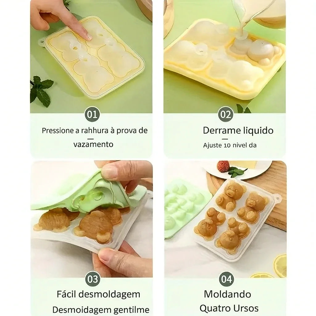 Bandeja Molde de silicone Cubos de Gelo Urso