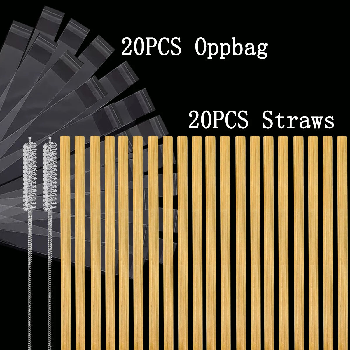 Kit De Canudos De Bambu 100% Sustentável Com Escovas De Limpeza