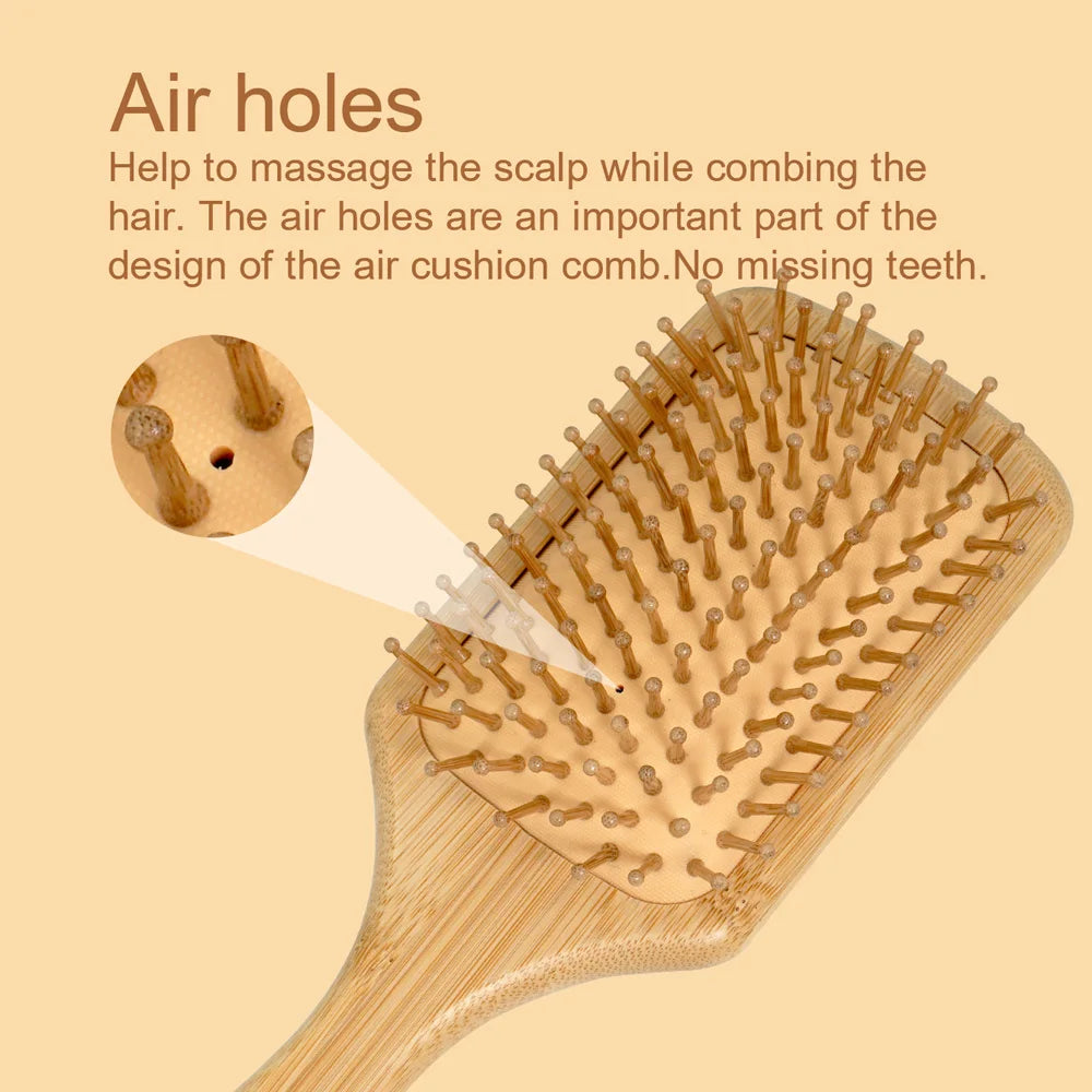 Escova de Cabelo com Almofada de Ar de Bambu Natural