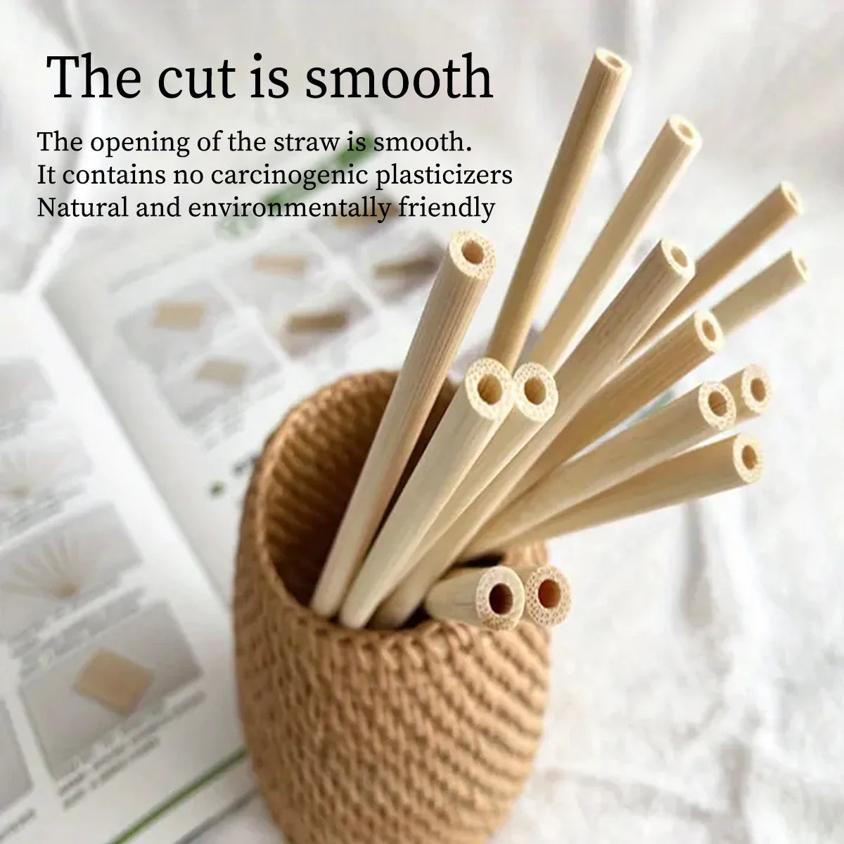 Kit De Canudos De Bambu 100% Sustentável Com Escovas De Limpeza