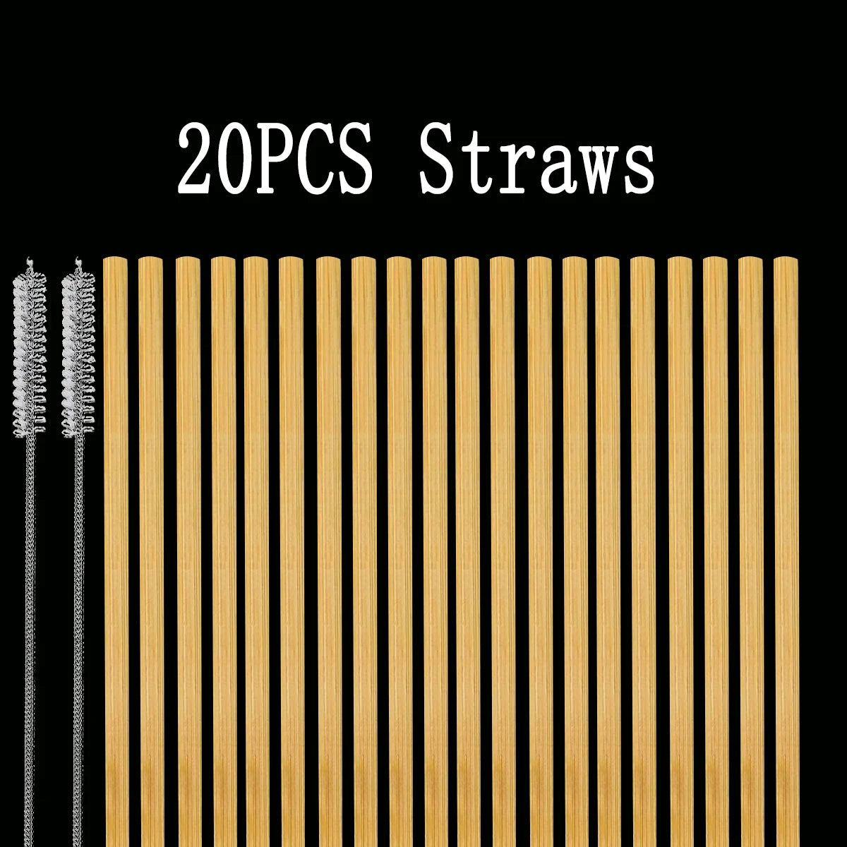 Kit De Canudos De Bambu 100% Sustentável Com Escovas De Limpeza