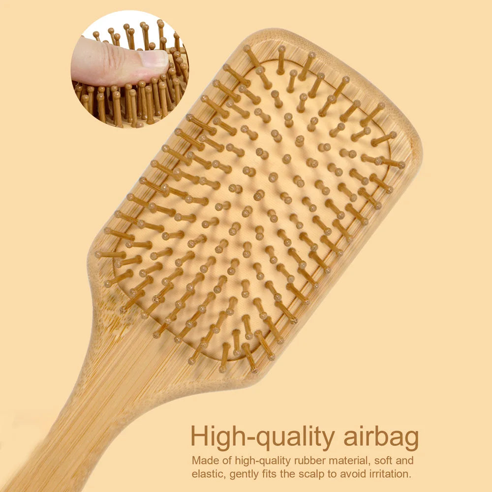Escova de Cabelo com Almofada de Ar de Bambu Natural