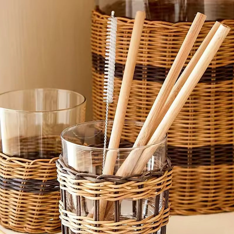 Kit De Canudos De Bambu 100% Sustentável Com Escovas De Limpeza