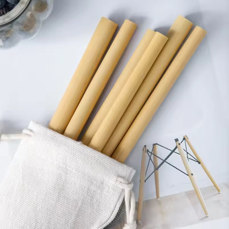 Kit De Canudos De Bambu 100% Sustentável Com Escovas De Limpeza