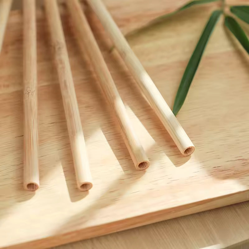 Kit De Canudos De Bambu 100% Sustentável Com Escovas De Limpeza