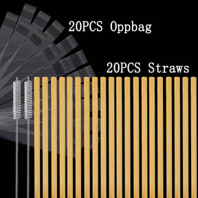 Kit De Canudos De Bambu 100% Sustentável Com Escovas De Limpeza