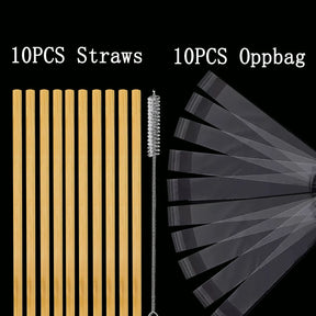 Kit De Canudos De Bambu 100% Sustentável Com Escovas De Limpeza