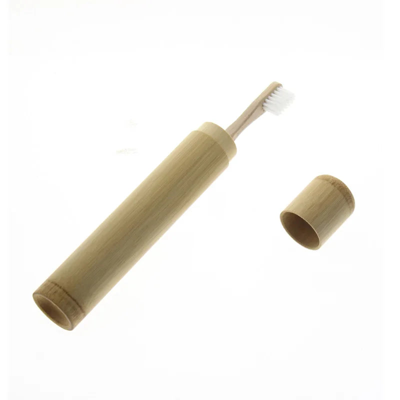 Kit 2  Porta Escova de Dente de Bambu Natural